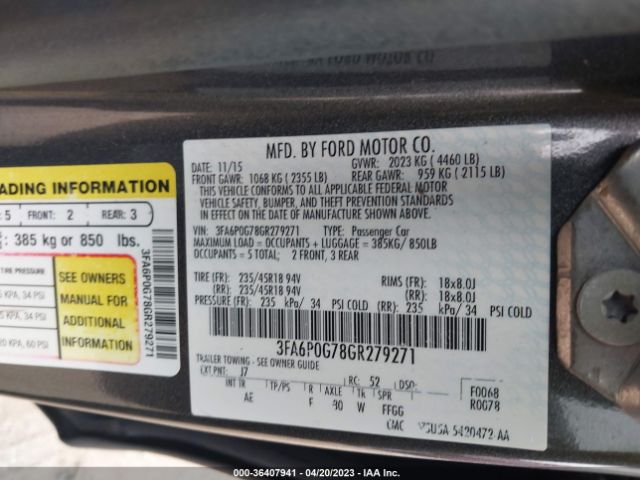 3FA6P0G78GR279271 Ford FUSION S