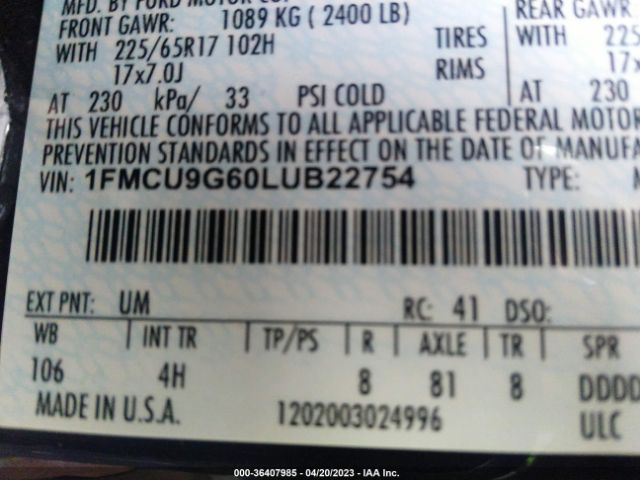 1FMCU9G60LUB22754 Ford ESCAPE SE