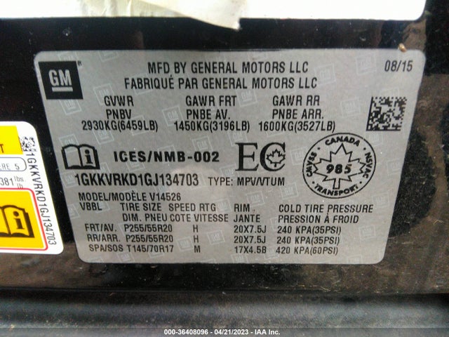 GMC ACADIA SLT 2016 1GKKVRKD1GJ134703 Image 10