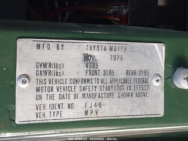 1976 TOYOTA LANDCRUISER VIN: FJ40212394