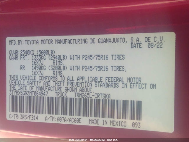 Toyota Tacoma 2wd Sr/sr5 2022 3TYRX5GN3NT064947 Image 9