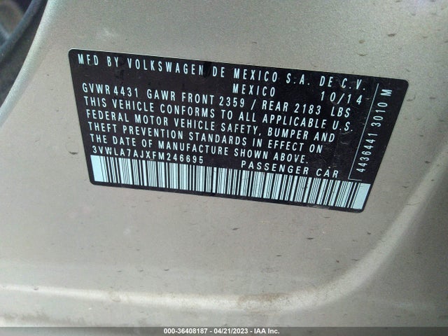 3VWLA7AJXFM246695 Volkswagen Jetta Sedan 2.0l Tdi Se