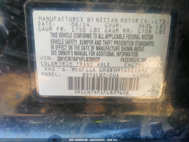 Nissan Versa 1.6 Sv 2015 3N1CN7AP1FL839608 Image 9