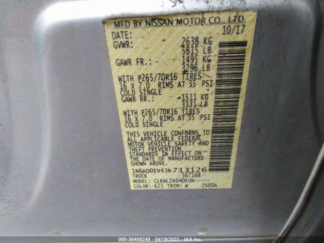 1N6AD0EV4JN713126 Nissan Frontier Sv V6