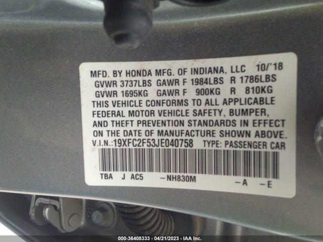 Honda Civic Sedan Lx 2018 19XFC2F53JE040758 Image 9
