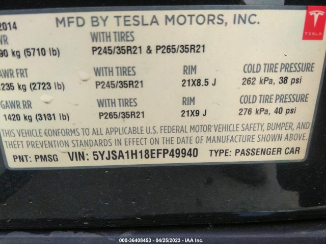 5YJSA1H18EFP49940 Tesla Model S 60 Kwh Battery/p85