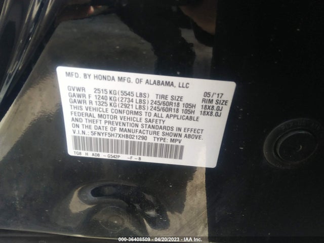 Honda Pilot Ex-l 2017 5FNYF5H7XHB021290 Image 9