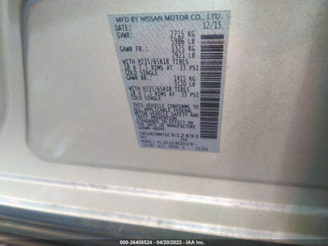 5N1AR2MM7GC612493 Nissan Pathfinder Sl