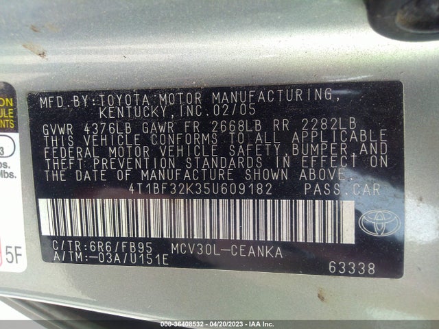 2005 TOYOTA CAMRY LE/XLE VIN: 4T1BF32K35U609182