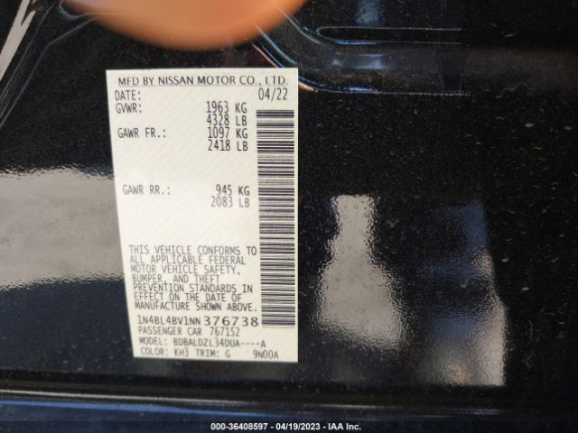1N4BL4BV1NN376738 Nissan Altima 2.5 S