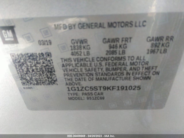 Chevrolet MALIBU LS 2019 1G1ZC5ST9KF191025 Image 10