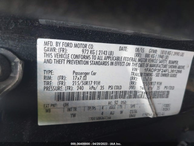 Ford FOCUS SE 2015 1FADP3F24FL361266 Image 9