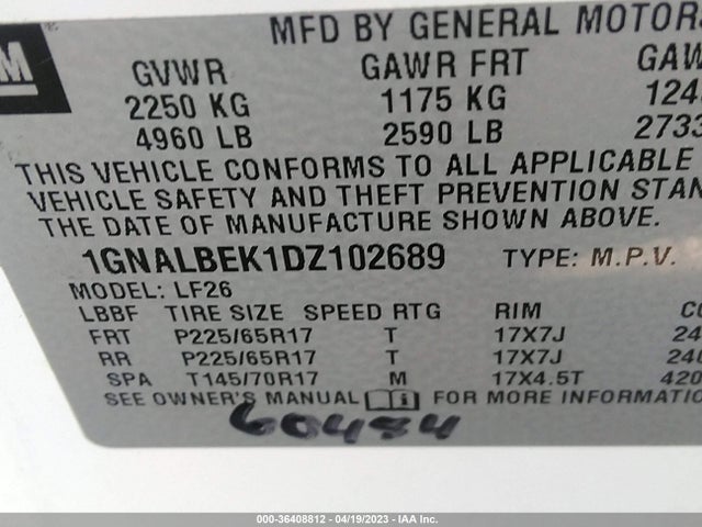 2013 CHEVROLET EQUINOX LS VIN: 1GNALBEK1DZ102689