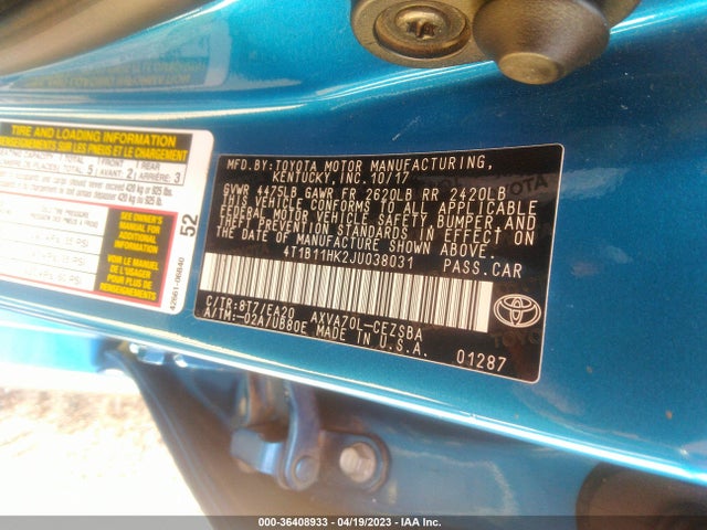 Toyota CAMRY SE 2018 4T1B11HK2JU038031 Image 9