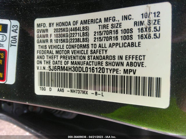 2013 HONDA CR-V LX VIN: 5J6RM4H30DL016120