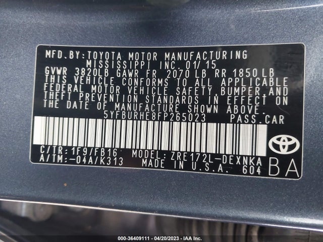 Toyota Corolla L/le/s/s Plus/le Plus 2015 5YFBURHE8FP265023 Image 10