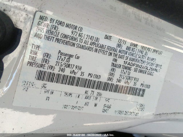 2016 FORD FOCUS TITANIUM VIN: 1FADP3N2XGL255861