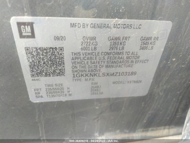 1GKKNKLSXMZ103189 GMC ACADIA SLE