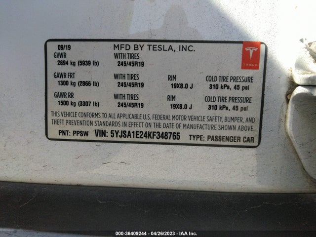 5YJSA1E24KF348765 Tesla MODEL S