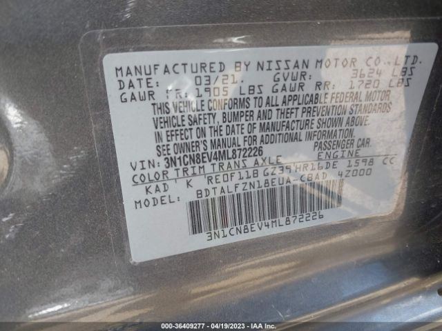 3N1CN8EV4ML872226 Nissan VERSA SV