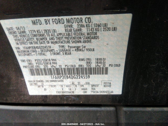 Продаж на аукціоні авто 2013 Ford Taurus Sel, vin: 1FAHP2E84DG224559, номер лоту: 36409408