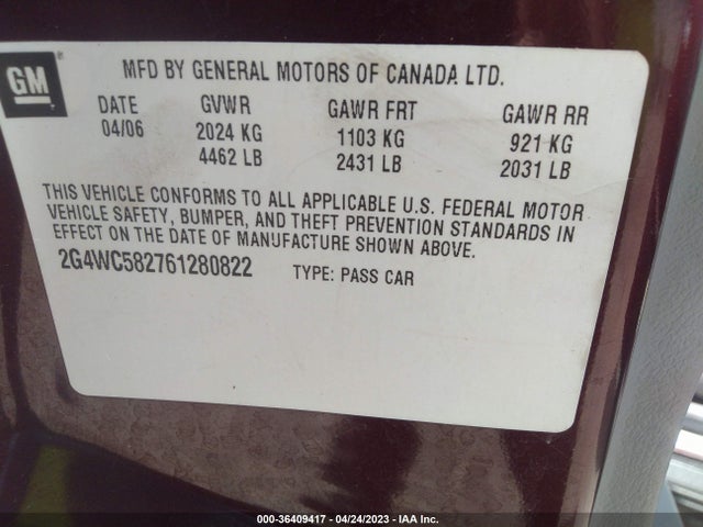 2006 BUICK LACROSSE CX VIN: 2G4WC582761280822