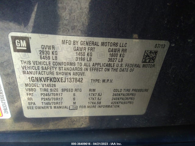Chevrolet Traverse Ls 2014 1GNKVFKDXEJ137842 Image 10