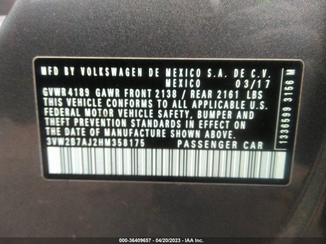 3VW2B7AJ2HM358175 Volkswagen Jetta 1.4t S