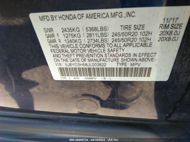 5J8YD3H58JL003822 Acura Mdx W/technology Pkg