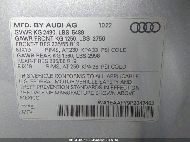 WA1EAAFY9P2047462 Audi Q5 S Line Premium Plus
