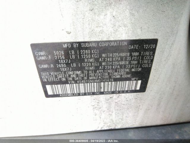 4S4BTGNDXM3145616 Subaru Outback Limited Xt