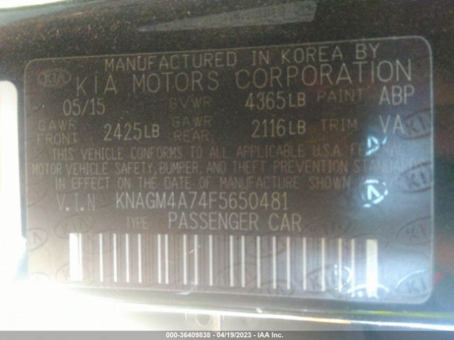 KNAGM4A74F5650481 KIA Optima Lx