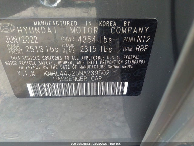 2022 HYUNDAI SONATA SEL PLUS VIN: KMHL44J23NA239502