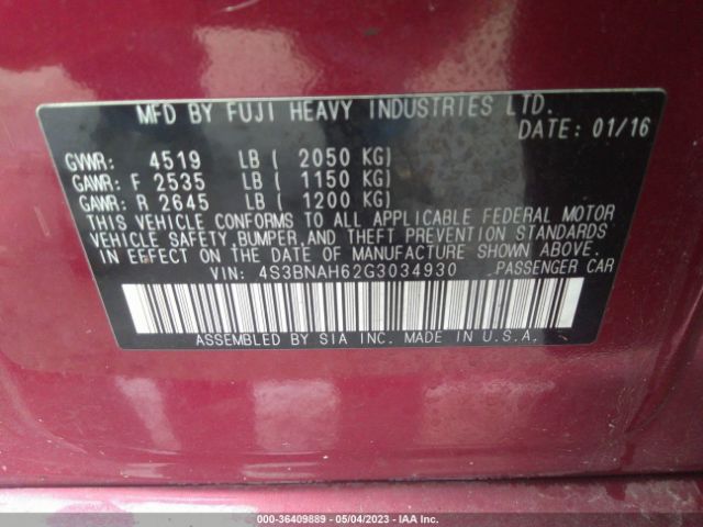 4S3BNAH62G3034930 Subaru Legacy 2.5i Premium