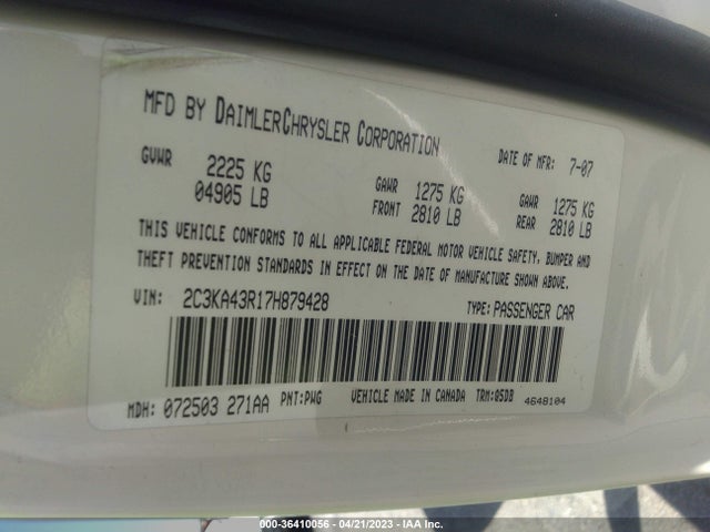 2007 CHRYSLER 300 VIN: 2C3KA43R17H879428