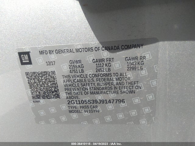 Chevrolet IMPALA LT 2018 2G1105S39J9147796 Image 9