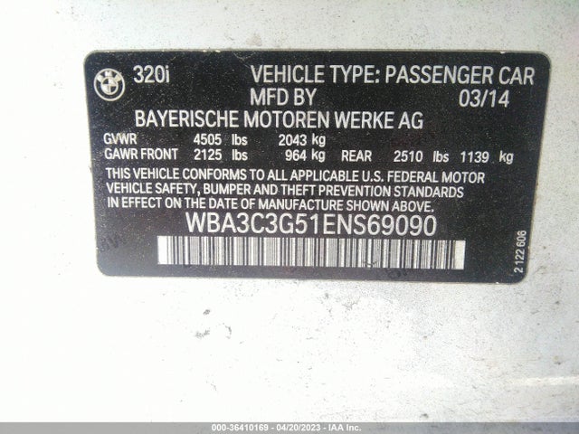 BMW 3 Series 320i Xdrive 2014 WBA3C3G51ENS69090 Image 9