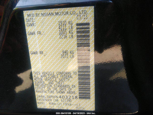 Nissan Altima 2.5 S 2015 1N4AL3APXFN403218 Image 9