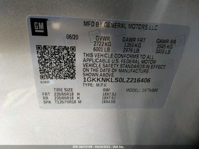 1GKKNKLS0LZ216406 GMC ACADIA SLE