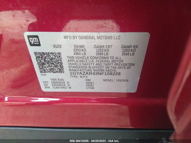 1GYAZAR43NF108228 Cadillac Xt4 Fwd Luxury