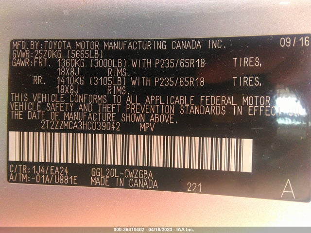 2T2ZZMCA3HC039042 Lexus Rx Rx 350