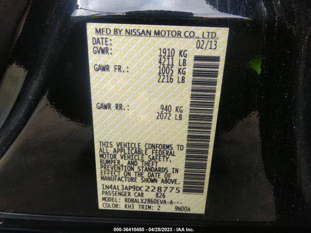 2013 NISSAN ALTIMA 2.5 SL VIN: 1N4AL3AP9DC228775