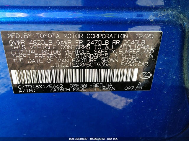 2021 LEXUS IS IS 350 F SPORT VIN: JTHGZ1E2XM5019358