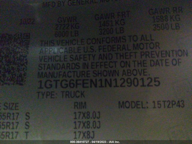 1GTG6FEN1N1290125 GMC Canyon 4wd At4 W/leather