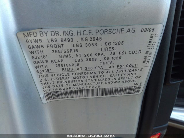 2006 PORSCHE CAYENNE VIN: WP1AA29P06LA22275