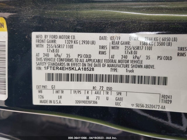 1FTER4EH5KLA18528 Ford Ranger Xl/xlt/lariat