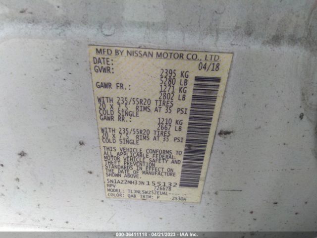 5N1AZ2MH3JN155132 Nissan Murano Platinum