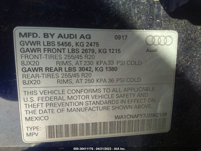 WA1CNAFY7J2062139 Audi Q5 Prestige/tech Prestige