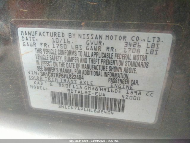 3N1CN7AP6HL822404 Nissan Versa Sedan Sv