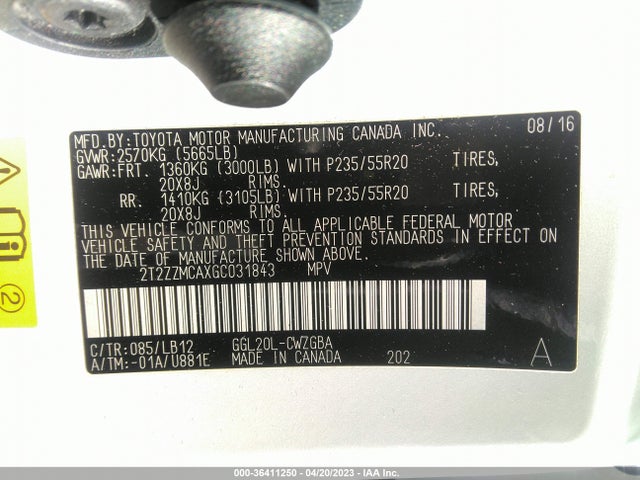 2T2ZZMCAXGC031843 Lexus RX 350
